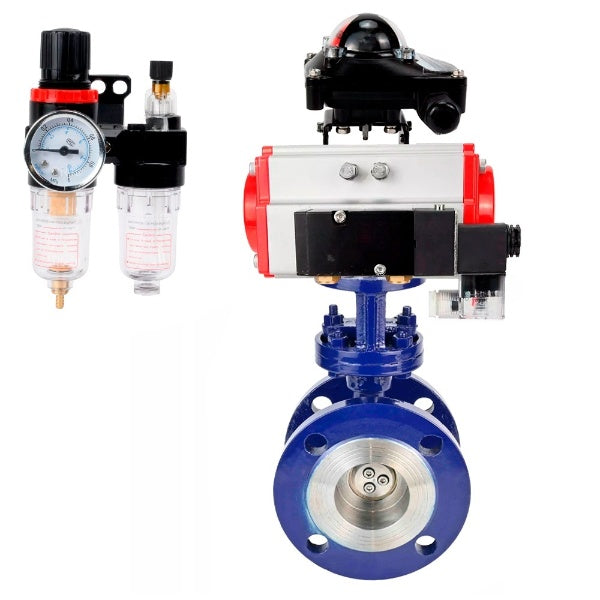 Water Butterfly Valve Elephant WBV3EX-3432M-1W-F-ISO, body material - Carbon steel, disk material - Stainless steel AISI 316, seal - Metal, pneumatic actuator PA-SA with return springs, 4M310-08 24V, BKV APL-210N BPV AFC2000