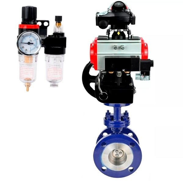 Water Butterfly Valve Elephant WBV3EX-3431M-1W-F-ISO, body material - Carbon steel, disk material - Stainless steel AISI 304, seal - Metal, pneumatic actuator PA-DA double action, 4M310-08 24V, BKV APL-210N, handwheel MON, BPV AFC2000