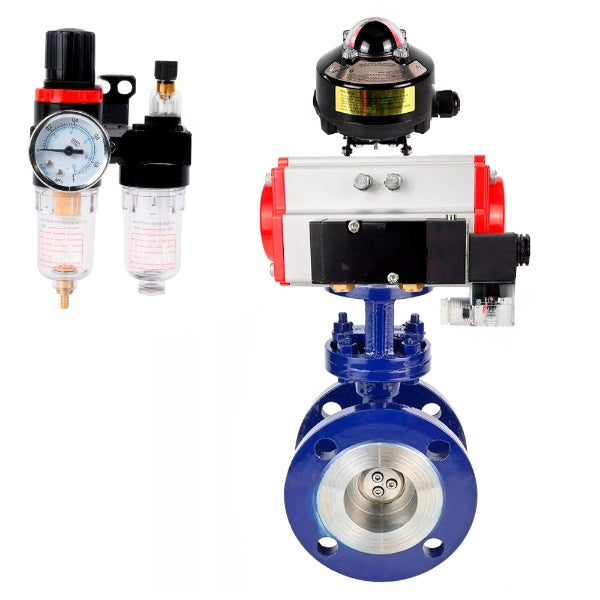 Water Butterfly Valve Elephant WBV3EX-3432M-1W-F-ISO, body material - Carbon steel, disk material - Stainless steel AISI 316, seal - Metal, pneumatic actuator PA-SA with return springs, 4M310-08 24V, BKV APL-510N EX, BPV AFC2000