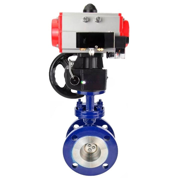 Water Butterfly Valve Elephant WBV3EX-3431M-1W-F-ISO, body material - Carbon steel, disk material - Stainless steel AISI 304, seal - Metal, pneumatic actuator PA-DA double action, 4M310-08 24V handwheel MON,