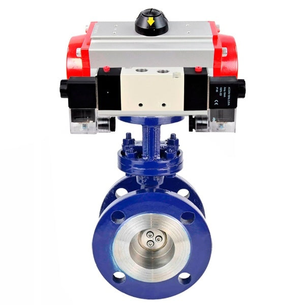 Water Butterfly Valve Elephant WBV3EX-3431M-1W-F-ISO, body material - Carbon steel, disk material - Stainless steel AISI 304, seal - Metal, pneumatic actuator PA-DA double action, 4V320-08 220V