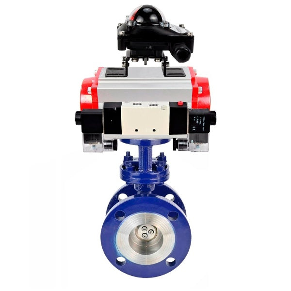 Water Butterfly Valve Elephant WBV3EX-3431M-1W-F-ISO, body material - Carbon steel, disk material - Stainless steel AISI 304, seal - Metal, pneumatic actuator PA-DA double action, 4V320-08 220V, BKV APL-210N