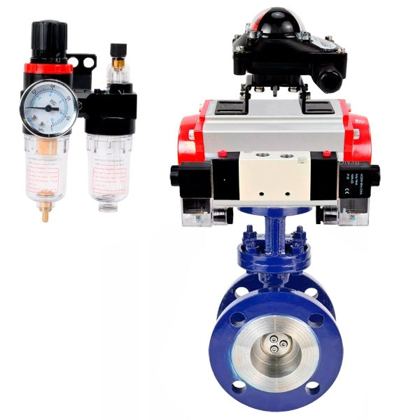 Water Butterfly Valve Elephant WBV3EX-3432M-1W-F-ISO, body material - Carbon steel, disk material - Stainless steel AISI 316, seal - Metal, pneumatic actuator PA-SA with return springs, 4V320-10 220V, BKV APL-210N BPV AFC2000