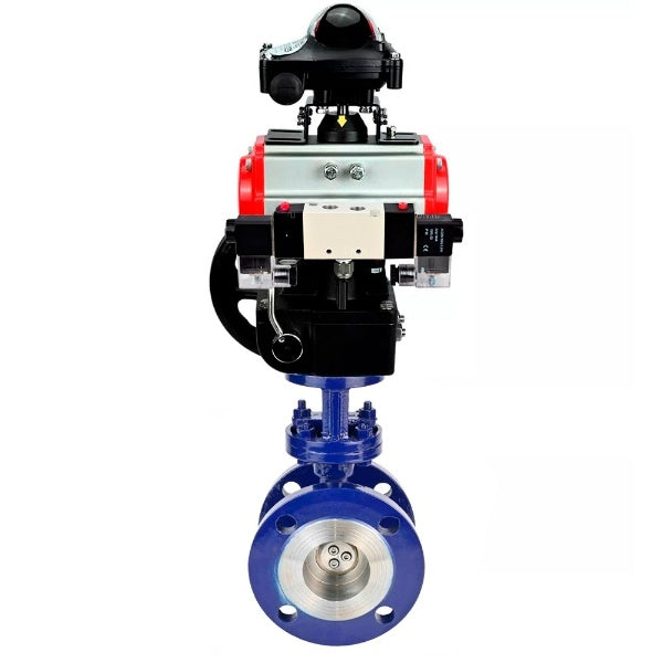 Water Butterfly Valve Elephant WBV3EX-3431M-1W-F-ISO, body material - Carbon steel, disk material - Stainless steel AISI 304, seal - Metal, pneumatic actuator PA-DA double action, 4V320-08 220V, BKV APL-210N, handwheel MON,