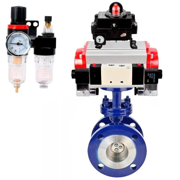 Water Butterfly Valve Elephant WBV3EX-3432M-1W-F-ISO, body material - Carbon steel, disk material - Stainless steel AISI 316, seal - Metal, pneumatic actuator PA-DA double action, 4V320-10 220V, BKV APL-410N EX BPV AFC2000