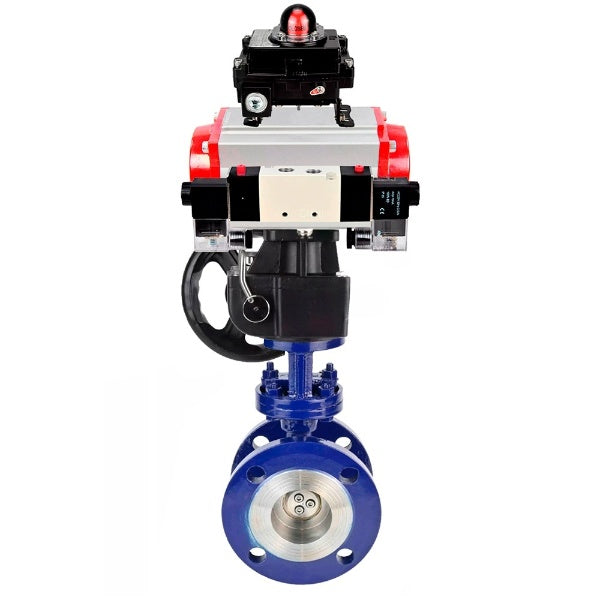 Water Butterfly Valve Elephant WBV3EX-3431M-1W-F-ISO, body material - Carbon steel, disk material - Stainless steel AISI 304, seal - Metal, pneumatic actuator PA-DA double action, 4V320-10 220V, BKV APL-410N EX, handwheel MON,