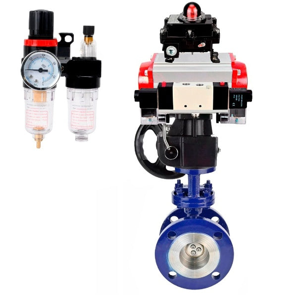 Water Butterfly Valve Elephant WBV3EX-3432M-1W-F-ISO, body material - Carbon steel, disk material - Stainless steel AISI 316, seal - Metal, pneumatic actuator PA-DA double action, 4V320-10 220V, BKV APL-410N EX, handwheel MON, BPV AFC2000