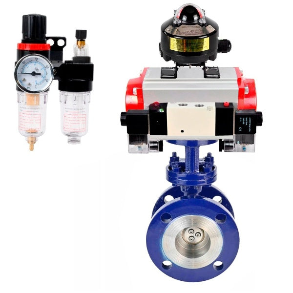 Water Butterfly Valve Elephant WBV3EX-3431M-1W-F-ISO, body material - Carbon steel, disk material - Stainless steel AISI 304, seal - Metal, pneumatic actuator PA-SA with return springs, 4V320-08 220V, BKV APL-510N EX, BPV AFC2000