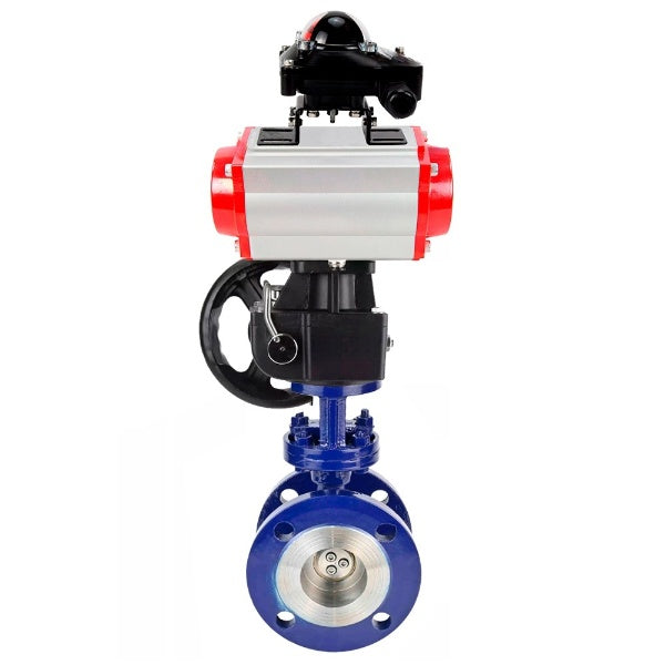 Water Butterfly Valve Elephant WBV3EX-3431M-1W-F-ISO, body material - Carbon steel, disk material - Stainless steel AISI 304, seal - Metal, pneumatic actuator PA-DA double action, BKV APL-210N, handwheel MON,