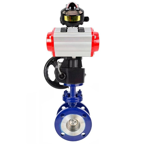 Water Butterfly Valve Elephant WBV3EX-3432M-1W-F-ISO, body material - Carbon steel, disk material - Stainless steel AISI 316, seal - Metal, pneumatic actuator PA-DA double action, BKV APL-510N EX, handwheel MON