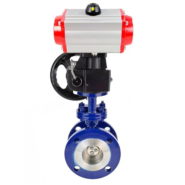 Water Butterfly Valve Elephant WBV3EX-3431M-1W-F-ISO, body material - Carbon steel, disk material - Stainless steel AISI 304, seal - Metal, pneumatic actuator PA-DA double action handwheel MON,