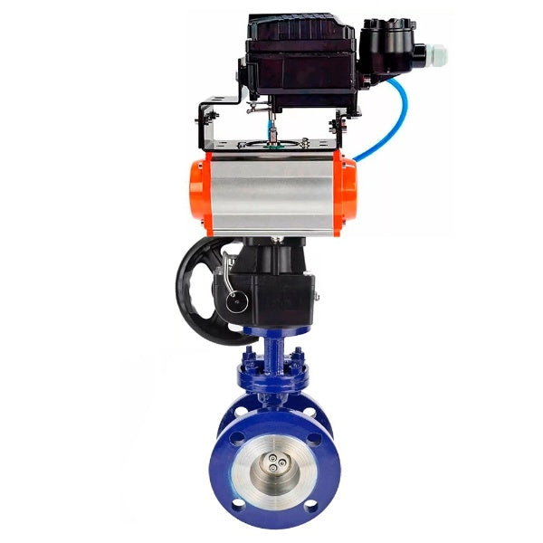 Water Butterfly Valve Elephant WBV3EX-3432M-1W-F-ISO, body material - Carbon steel, disk material - Stainless steel AISI 316, seal - Metal, pneumatic actuator PA-DA double action, positioner YT-1000RSN without feedback, handwheel MON