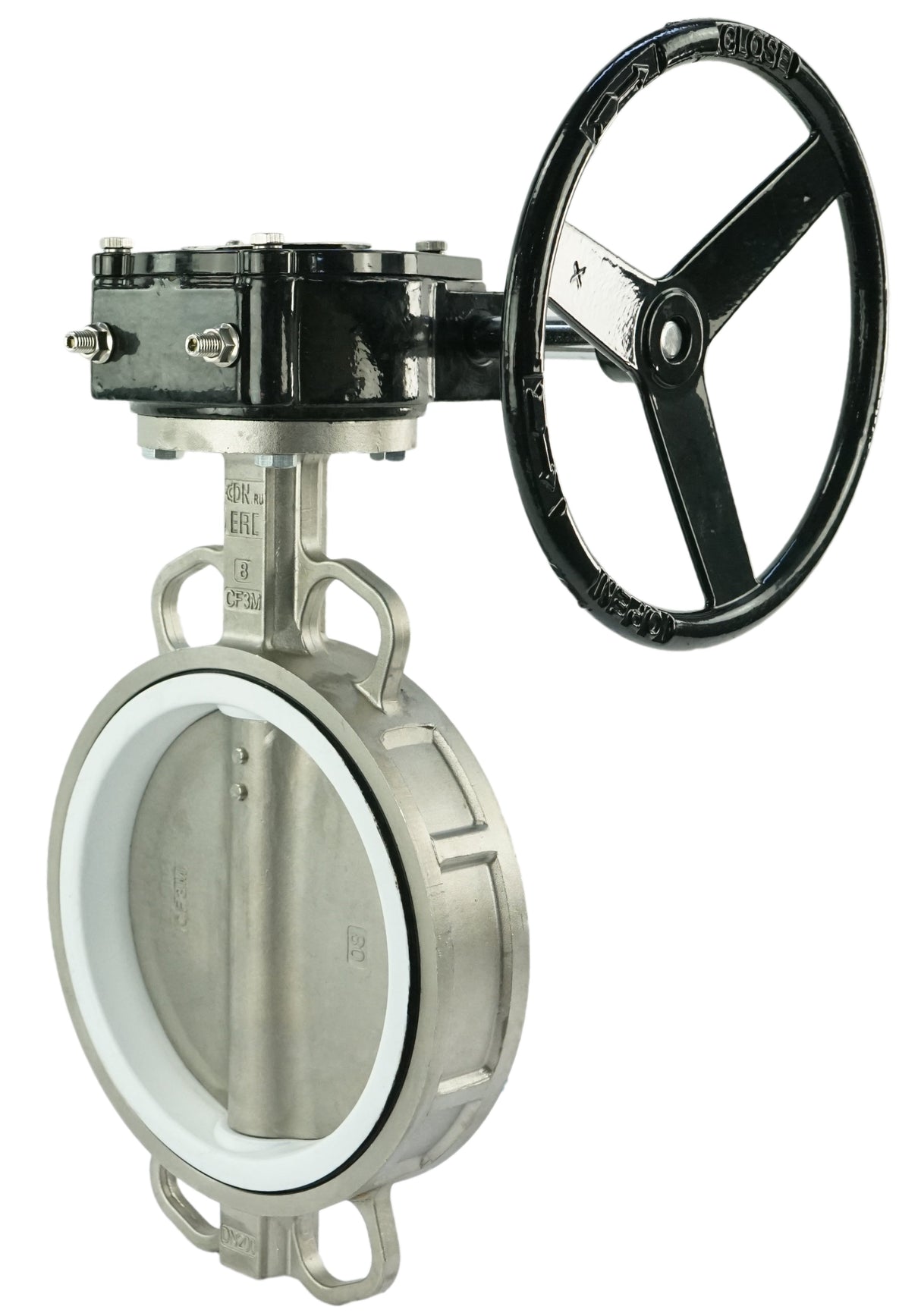 Water Butterfly Valve Elephant WBV3131P-2W-Fb-H, body material - Stainless steel AISI 304, disk material - Stainless steel AISI 304, seal - PTFE, gearbox с RDN RQN