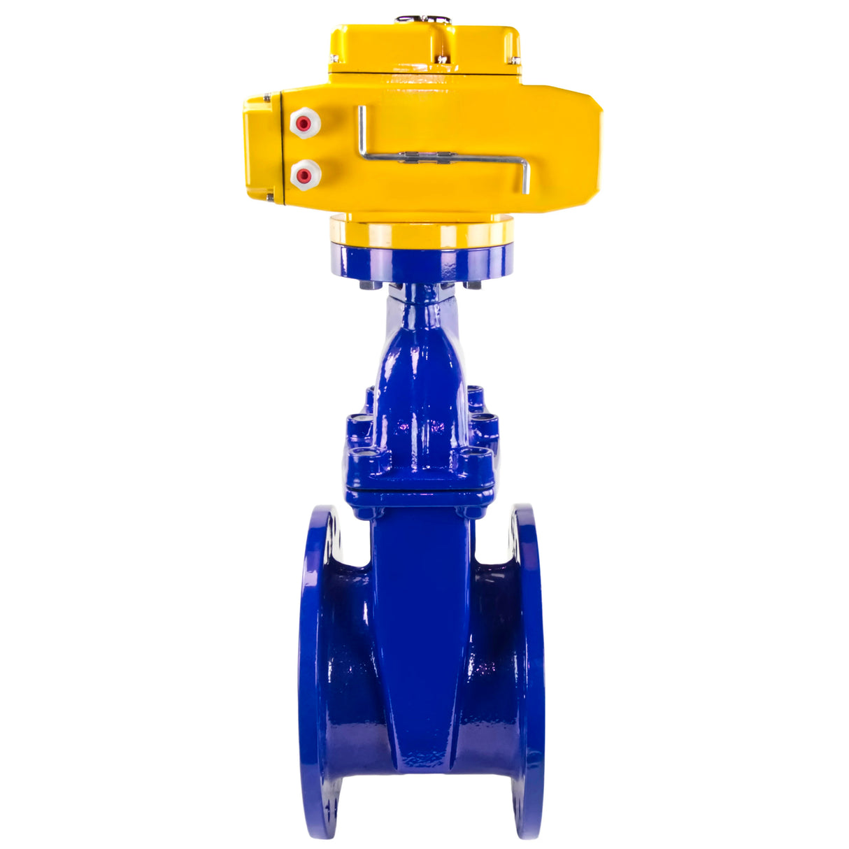 Wedge gate valve Elephant GVWN1414E-2W-F flange connection, body material - cast iron GGG50, wedge material - rubber, seal - EPDM, color - blue, with a non-rising spindle, electric actuator Elephant MT-200-220, 220V
