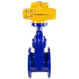 Wedge gate valve Elephant GVWN1414E-2W-F flange connection, body material - cast iron GGG50, wedge material - rubber, seal - EPDM, color - blue, with a non-rising spindle, electric actuator Elephant MT-200-220, 220V