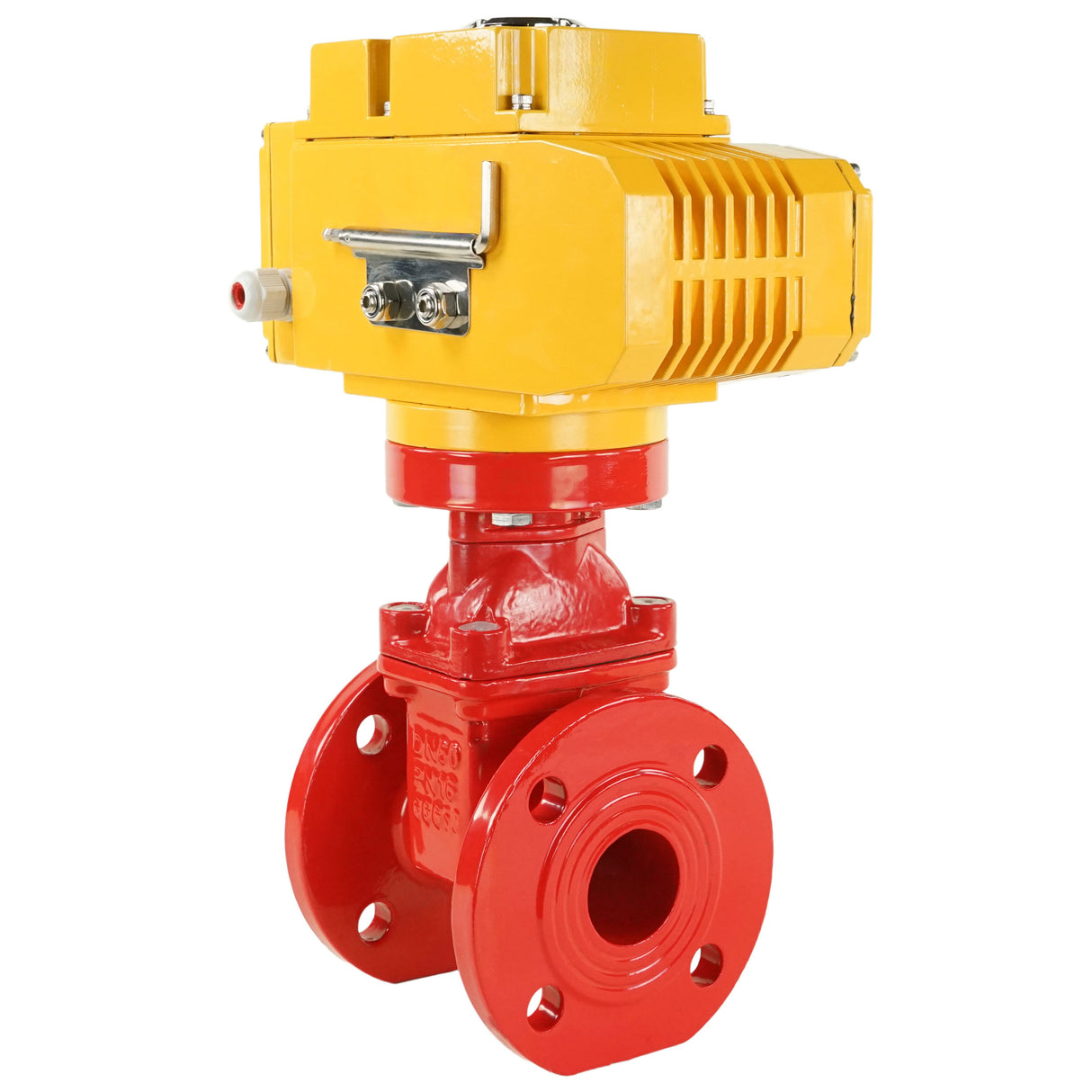 Wedge gate valve red Elephant-GGG50-EPDM-F4-RED 16 bar class 150 T=230-248°F flange connection, with rubber lined wedge EPDM, electric actuator Elephant MT-380, 380V