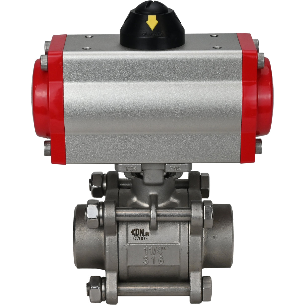 Stainless steel ball valve Elephant kshpp-316200-sa, body material - stainless steel AISI 316, ball material - stainless steel AISI 316, seal - PTFE, pneumatic actuator operated