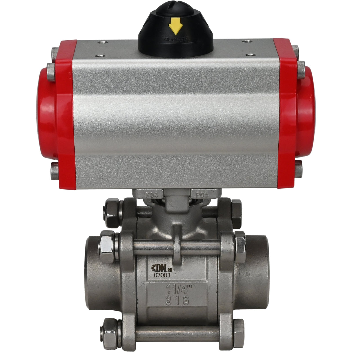 Stainless steel ball valve Elephant kshpp-316200-da, body material - stainless steel AISI 316, ball material - stainless steel AISI 316, seal - PTFE, pneumatic actuator operated