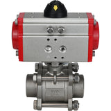 Stainless steel ball valve Elephant kshpp-316200-sa, body material - stainless steel AISI 316, ball material - stainless steel AISI 316, seal - PTFE, pneumatic actuator operated