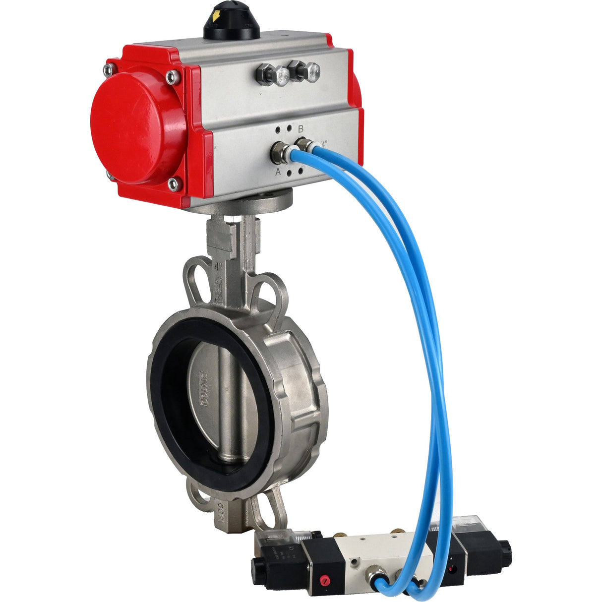 Water Butterfly Valve Elephant WBV3232V-2W-Fb-H, body material - stainless steel AISI 316L, disk material - stainless steel AISI 316L, seal - Viton, with pneumatic actuator double action PA-DA, 4V320-10 220V