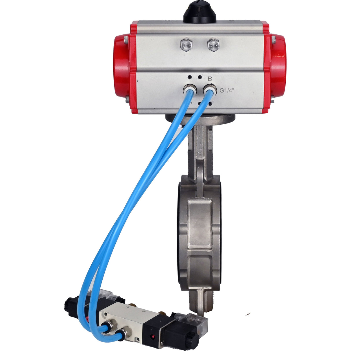Water Butterfly Valve Elephant WBV3232V-2W-Fb-H, body material - stainless steel AISI 316L, disk material - stainless steel AISI 316L, seal - Viton, with pneumatic actuator double action PA-DA, 4V320-10 220V