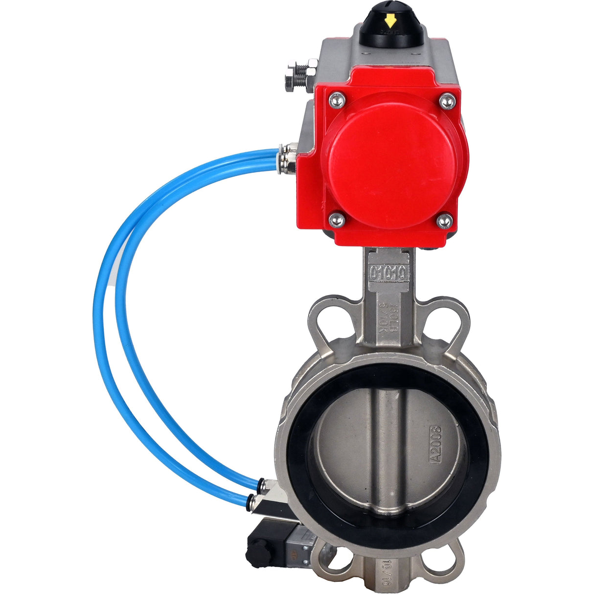 Water Butterfly Valve Elephant WBV3232V-2W-Fb-H, body material - stainless steel AISI 316L, disk material - stainless steel AISI 316L, seal - Viton, with pneumatic actuator double action PA-DA, 4V320-10 220V