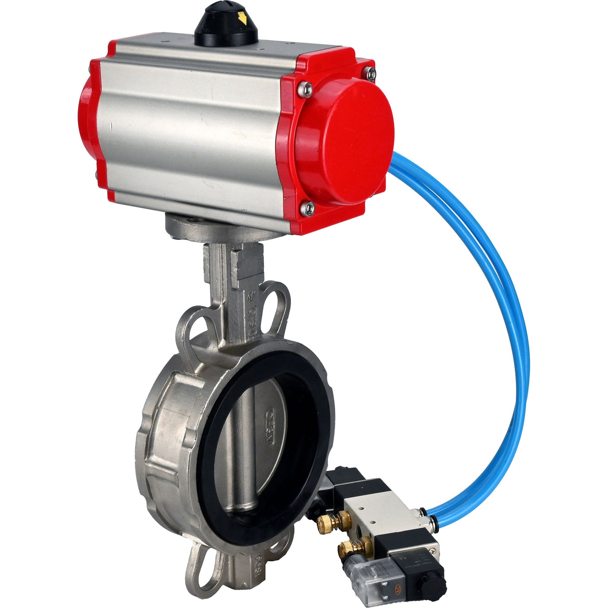 Water Butterfly Valve Elephant WBV3232V-2W-Fb-H, body material - stainless steel AISI 316L, disk material - stainless steel AISI 316L, seal - Viton, with pneumatic actuator double action PA-DA, 4V320-10 220V