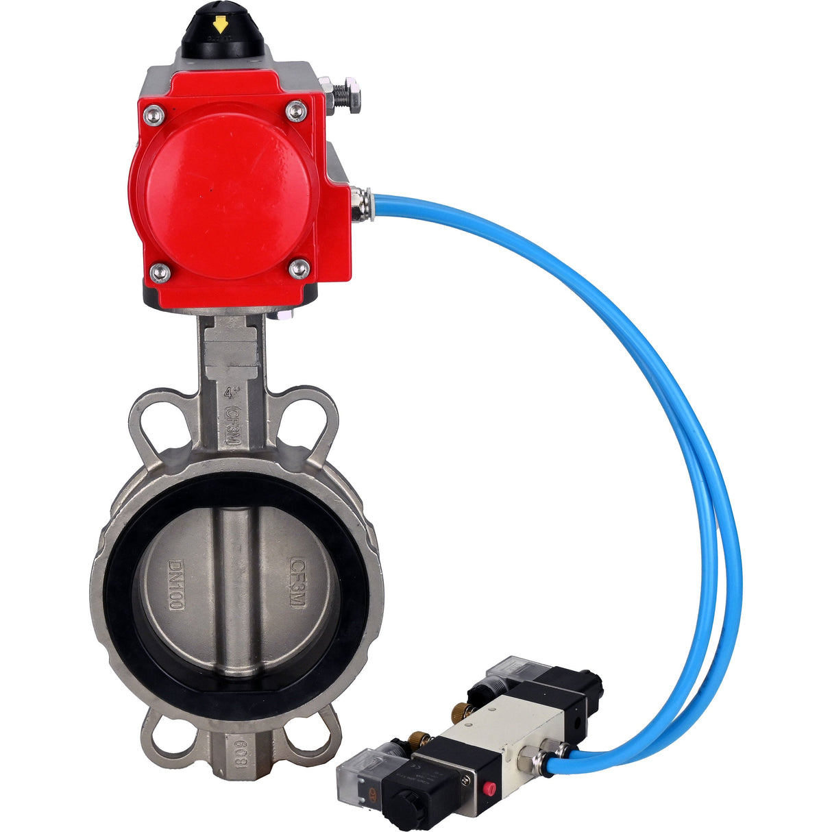 Water Butterfly Valve Elephant WBV3232V-2W-Fb-H, body material - stainless steel AISI 316L, disk material - stainless steel AISI 316L, seal - Viton, with pneumatic actuator double action PA-DA, 4V320-10 220V