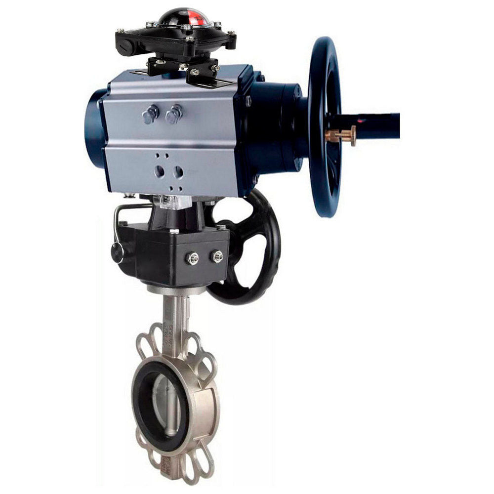 Water Butterfly Valve Elephant WBV3232V-2W-Fb body material - Stainless steel AISI 316L/1.4404, disk material - Stainless steel AISI 316L/1.4404, seal - Viton with pneumatic actuator double acting PA-DA-105-1, limit switch APL-410N EX, manual duplicator