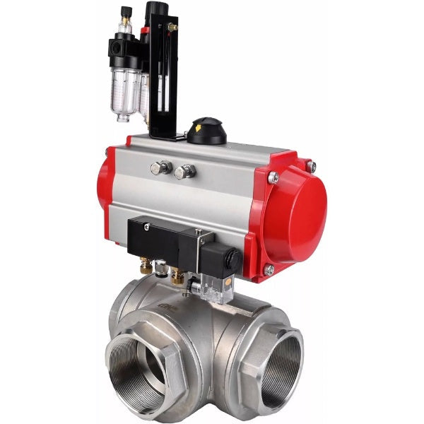 Ball valves Elephant BV3232P(4pc)-SP-3WL-T-ISO-H,  body material - Stainless steel AISI 316, seal - PTFE / PTFE / Teflon, with pneumatic actuator double action PA-DA, 4V320-10 220VBPV AFC2000