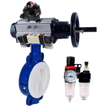 Water Butterfly Valve Elephant WBV3434Pf-2W-Fb, wafer, body - carbon steel WCB, disk - carbon steel WCB, PTFE, with pneumatic actuator PA-DA-105-1, with pneumatic distributor 4V320-08 220V, BKV APL-510N Ex , BPV AFC2000