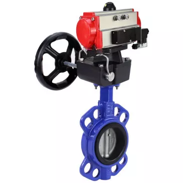 Water Butterfly Valve Elephant WBV3432V-2W-Fb-H, body - carbon steel WCB, disk - stainless steel 316L, seal - VITON, with pneumatic drive PA-DA, with pneumatic distributor 4V320-10 220V, manual override MON