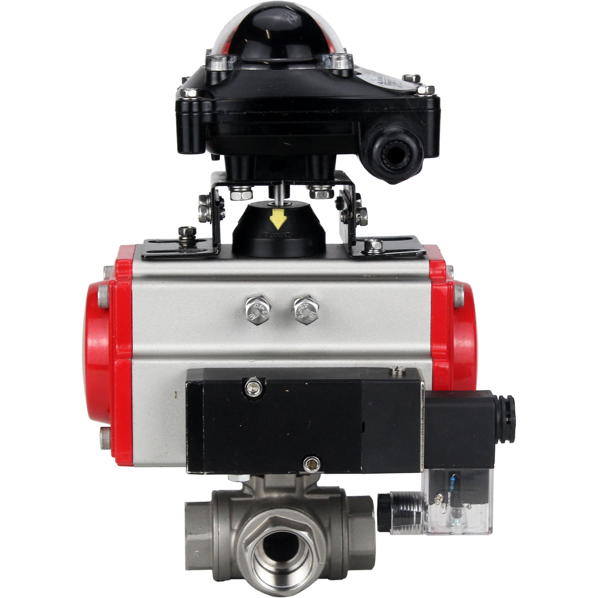 Stainless steel ball valve Elephant 3h-l-rpss316200mm-iso-pnevpr-sa-rasp-24v-lsu, body material - stainless steel AISI 316, ball material - stainless steel AISI 316, seal - PTFE, pneumatic actuator operated