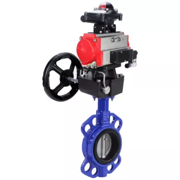 Water Butterfly Valve Elephant WBV1413E-2W-Fb-H, wafer, body - cast iron GGG50, disc - cast iron GGG40, seal - EPDM, with pneumatic drive PA-DA, with pneumatic distributor 4V320-10 220V, BKV APL-210N, manual override MON