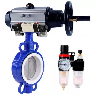 Water Butterfly Valve Elephant WBV3432P-2W-Fb-H Du40-125 Ru16, body - carbon steel WCB, disk - stainless steel 316L, seal - PTFE, with pneumatic drive PA-DA-105-1, with pneumatic distributor 4V320-08 220V , BPV AFC2000