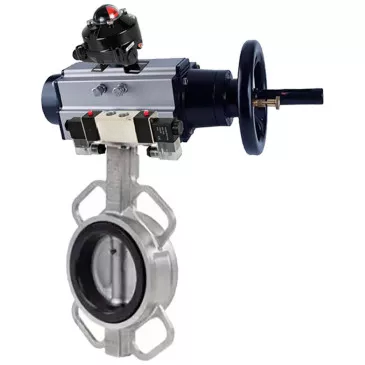 Water Butterfly Valve Elephant WBV3131E-2W-Fb-H, wafer, body - stainless steel 304, disk - stainless steel 304, seal - EPDM, with pneumatic drive PA-DA-105-1, with pneumatic distributor 4V320-10 220V, BKV APL-510N Ex