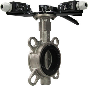 Water butterfly valve Elephant 316L-316L-NBR body material - stainless steel AISI 316L, disk material - stainless steel AISI 316L, seal - NBR with handle, with two limit switches LS-103 250V and a bracket for mounting limit switches