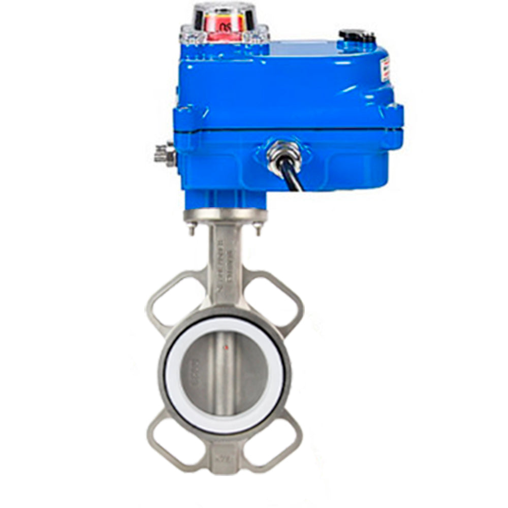 Water Butterfly Valve Elephant WBV3131P-2W-Fb-H, body material - Stainless steel AISI 304, disk material - Stainless steel AISI 304, seal - PTFE, electric actuator QT-N-003EM-O1 blue 24V