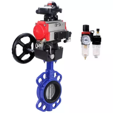 Water Butterfly Valve Elephant WBV3432N-2W-Fb-H, body - carbon steel WCB, seal - NBR, with pneumatic drive PA-DA, with pneumatic distributor 4V320-10 220V, BKV APL-210N, manual override MON, BPV AFC2000