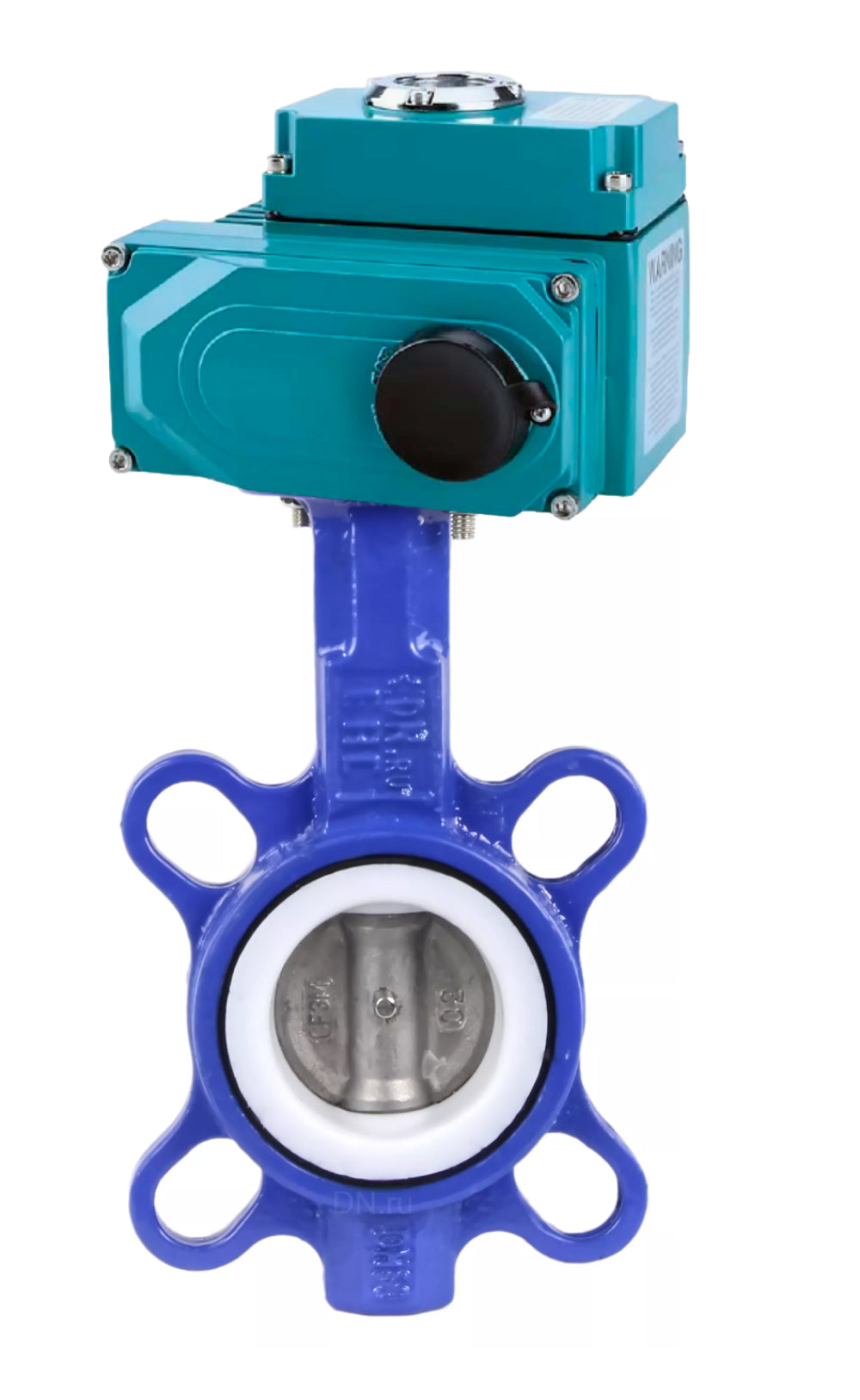 Water Butterfly Valve Elephant WBV3432P-2W-Fb-H, body material - Carbon steel, disk material - stainless steel AISI 316L, seal - PTFE, electric actuator QT-N-EM-O1-220VAC-U1 HARK