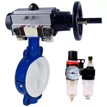 Water Butterfly Valve Elephant WBV3434Pf-2W-Fb, wafer, body - carbon steel WCB, disk - carbon steel WCB, seal - PTFE, with pneumatic drive PA-DA-105-1, with pneumatic distributor 4V320-08 220V, BPV AFC2000