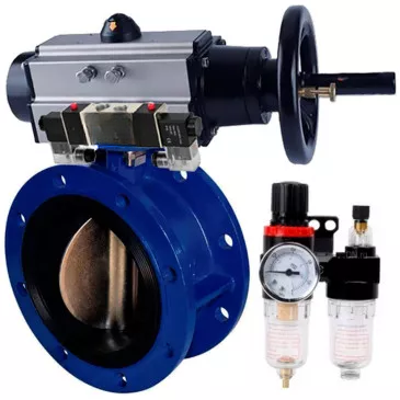 Water Butterfly Valve Elephant WBV1331E-2W-F-H, flanged, body - cast iron GGG40, disk - stainless steel 304, seal - EPDM, with pneumatic actuator PA-DA-105-1, with pneumatic distributor 4V320-08 220V, BPV AFC2000