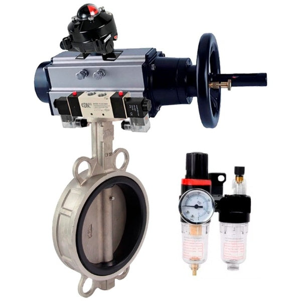 Butterfly valve Elephant WBV3232E-2W-Fb-H, body material - stainless steel AISI 316L, disk material - stainless steel AISI 316L, seal - EPDM, with pneumatic actuator double action PA-DA-105-1, 4V320-10 220V, BKV APL-210N, BPV AFC2000