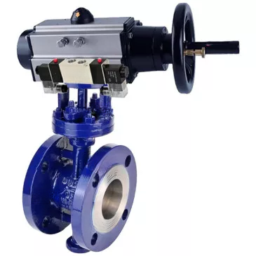 Water Butterfly Valve with triple eccentricity Elephant WBV3EX-3431M-1W-F-ISO, flanged, body - carbon steel WCB, disk - stainless steel 304, METAL, with pneumatic actuator PA-DA-105-1, with pneumatic distributor 4V320-08 220V