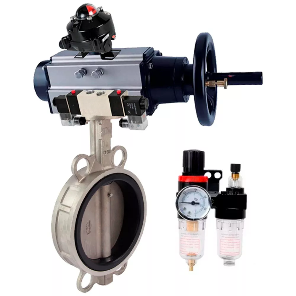 Water Butterfly Valve Elephant WBV3131N-2W-Fb-H, wafer, body - stainless steel 304, disk - stainless steel 304, NBR, with pneumatic drive PA-DA-105-1, with pneumatic distributor 4V320-08 220V, BKV APL- 410N Ex, BPV AFC2000