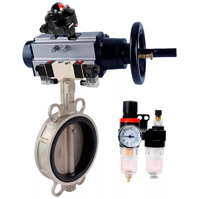 Water Butterfly Valve Elephant WBV3131V-2W-Fb-H, wafer, body - stainless steel 304, disk - stainless steel 304, VITON, with pneumatic drive PA-DA-105-1, with pneumatic distributor 4V320-10 220V, BKV APL- 210N, BPV AFC2000