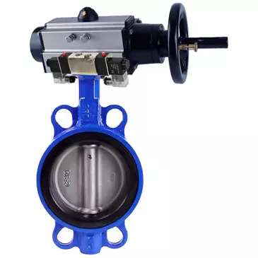 Water Butterfly Valve for abrasive media Elephant WBV1632E-2W-Fb-H, wafer, body - cast iron QT450, disk - stainless steel 316L, seal - EPDM, with pneumatic drive PA-DA-105-1, with pneumatic distributor 4V320-10 220V