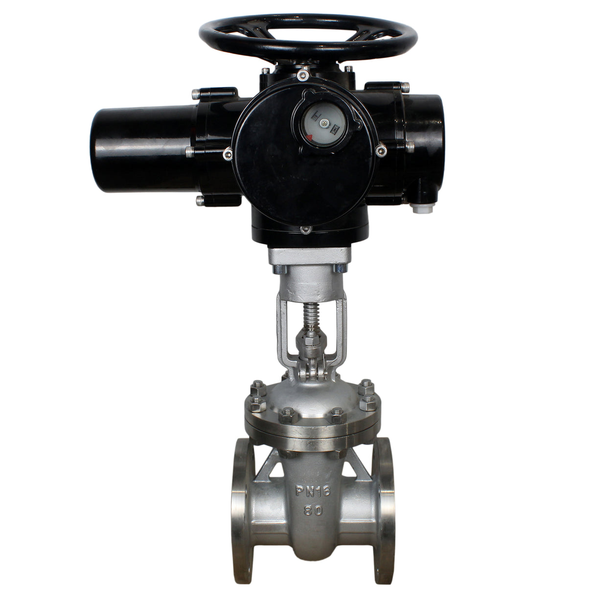 Wedge gate valves Elephant GVWR2434M-2W-F flanged, body - stainless steel 12X18H9TL, seal - metal, with OST flanges round stem with OST flanges round stem control - electric drive Elephant MT-N-EM-O2-380 -U1