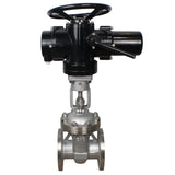 Wedge gate valves Elephant GVWR2434M-2W-F flanged, body - stainless steel 12X18H9TL, seal - metal, with OST flanges round stem with OST flanges round stem control - electric drive Elephant MT-N-EM-O2-380 -U1