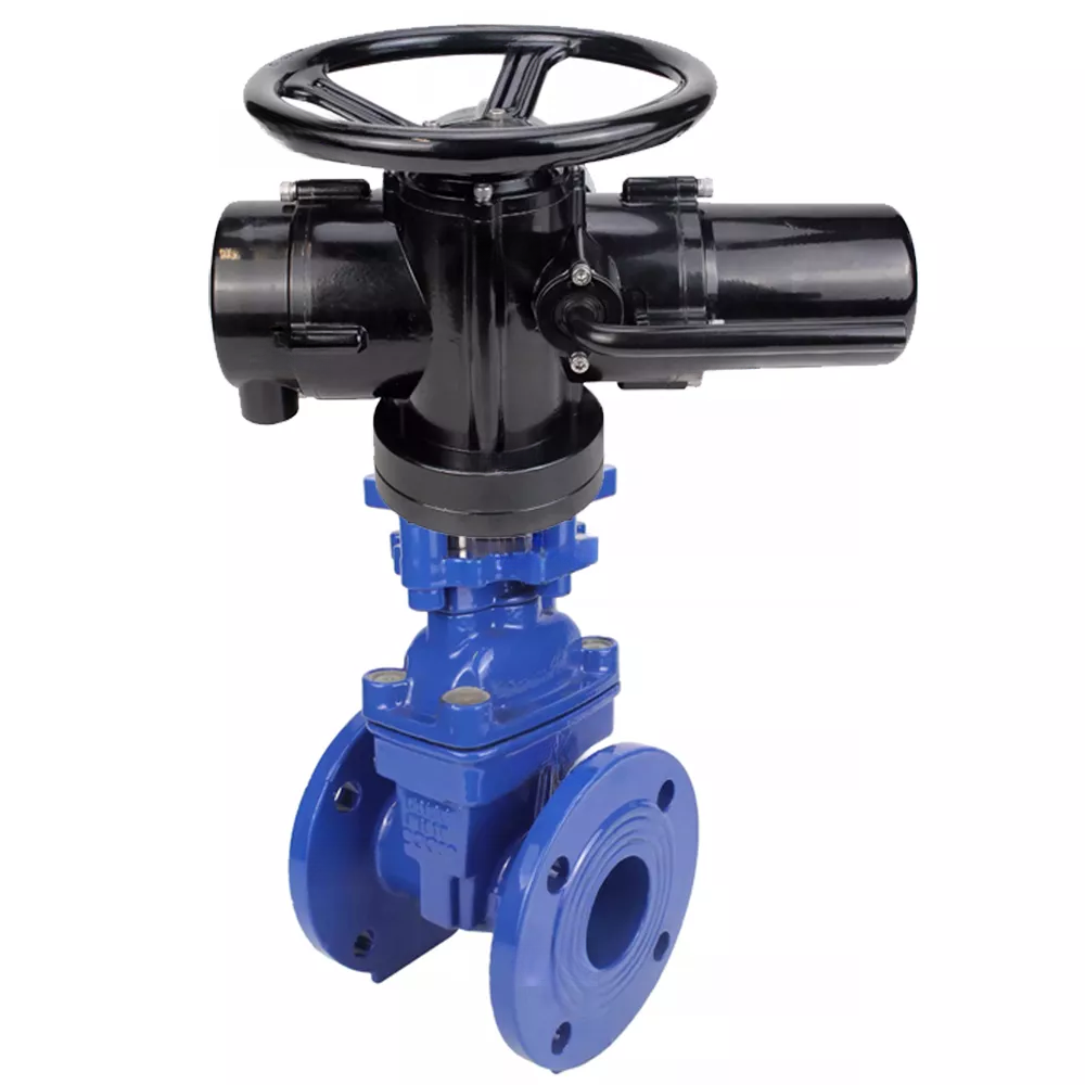 Wedge valves Elephant GVWN1414E-2W-F flanged, wedge - rubber-coated, spindle - non-rising, body - cast iron, seal - EPDM, with OST flange with multi-turn electric drive MT-N-EM-O2-220VAC-U1 five-jaw